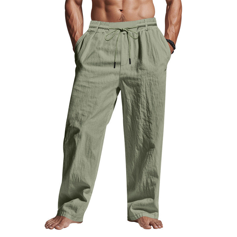 Relaxed Fit Cotton Pants for Men with Elastic Waist
