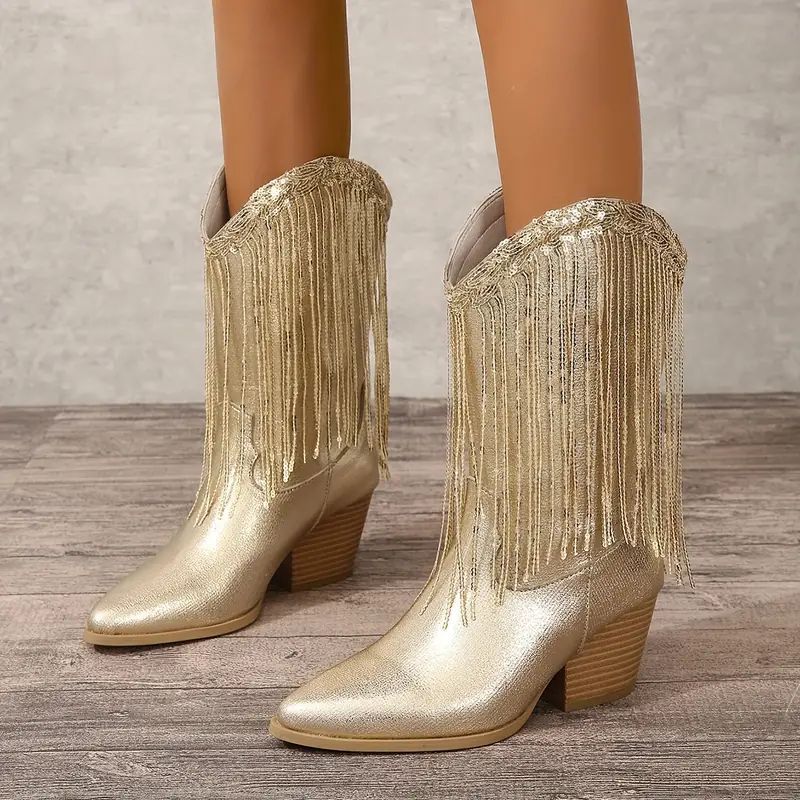 Fashionable Ankle Cowboy Boots - Glam Sequins & Tassels - ModishWorld
