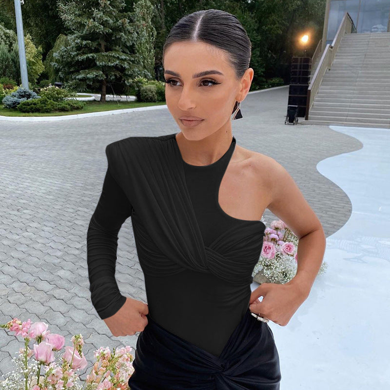 Women's Off Shoulder Bodysuit with Asymmetrical Design