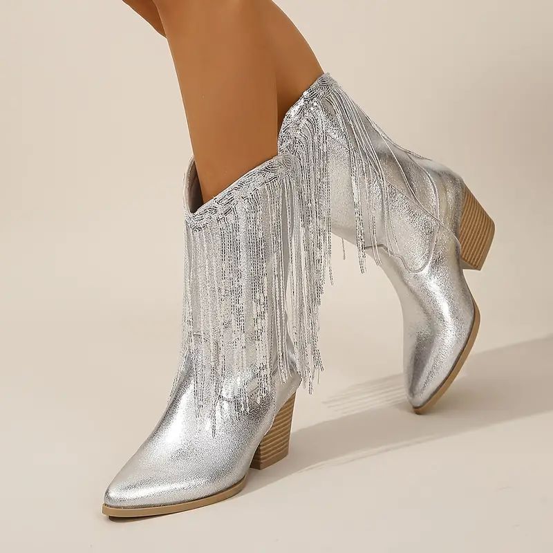 Fashionable Ankle Cowboy Boots - Glam Sequins & Tassels