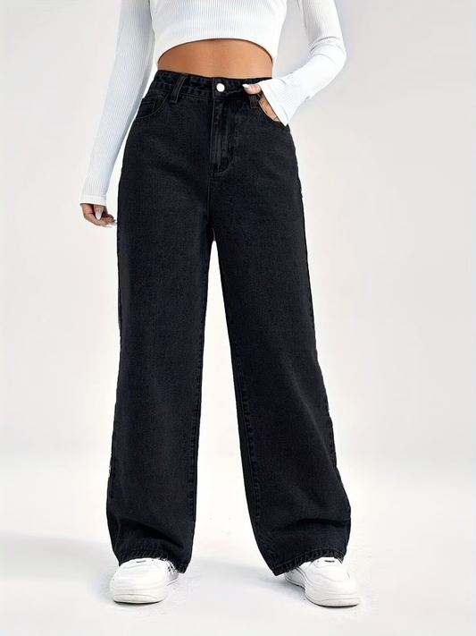 Classic High Waist Wide Leg Mom Jeans - ModishWorld
