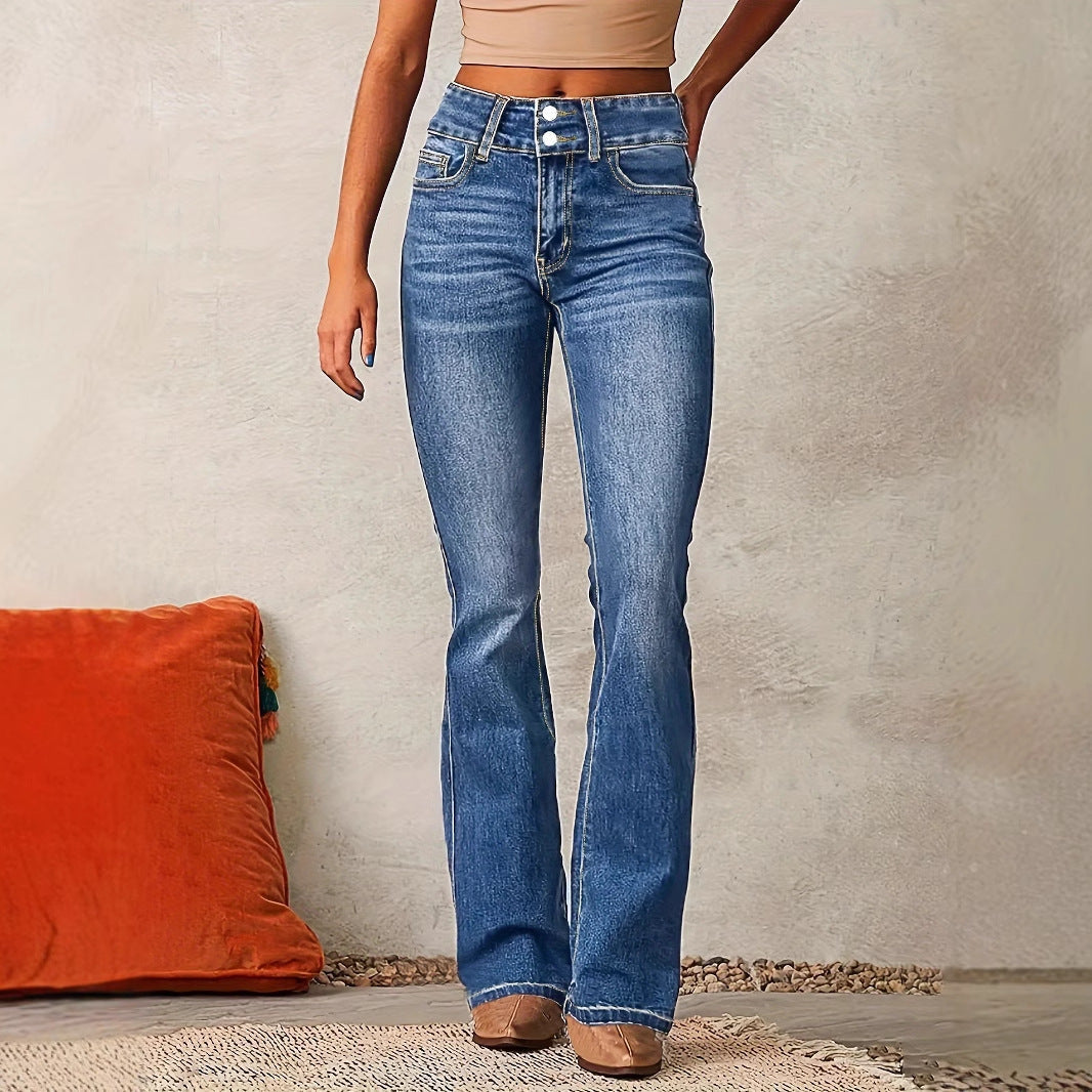 Comfortable High Waist Wide Leg Jeans - Flexible Fit - ModishWorld