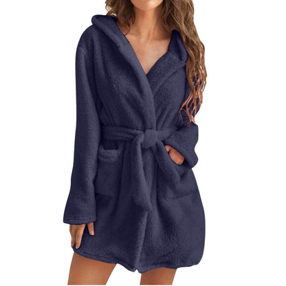 Soft Women's Hooded Robe with Wrap Belt