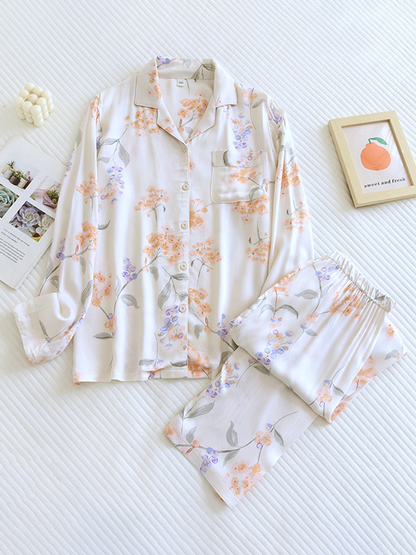 Ladies' Pajama Set - Pretty Floral Print Classic Style