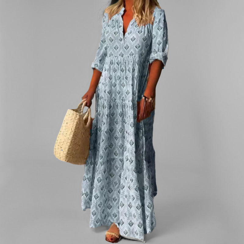Trendy Floral V-Neck Long Maxi Dress