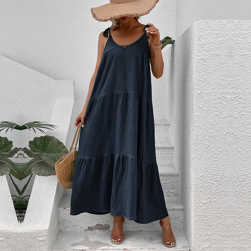 Women's Flowy Maxi Sundress - Adjustable Thin Straps