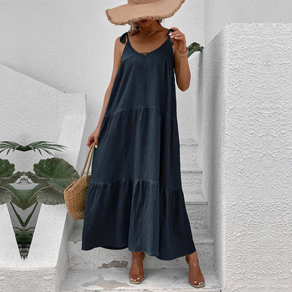 Women's Flowy Maxi Sundress - Adjustable Thin Straps