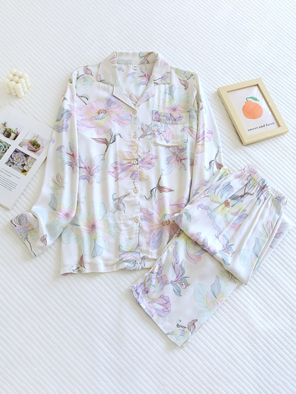 Ladies' Pajama Set - Pretty Floral Print Classic Style - ModishWorld