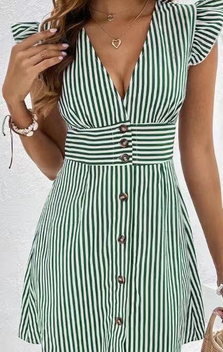 Chic V-Neck Ruffle Sleeve Women's Dress
