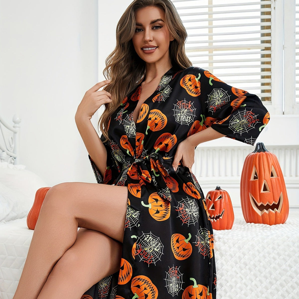 Spooky Halloween Kimono Costume - Orange Pumpkin Design - ModishWorld