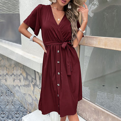 Classic Fit Floral Midi Dress - Feminine Belted Waist