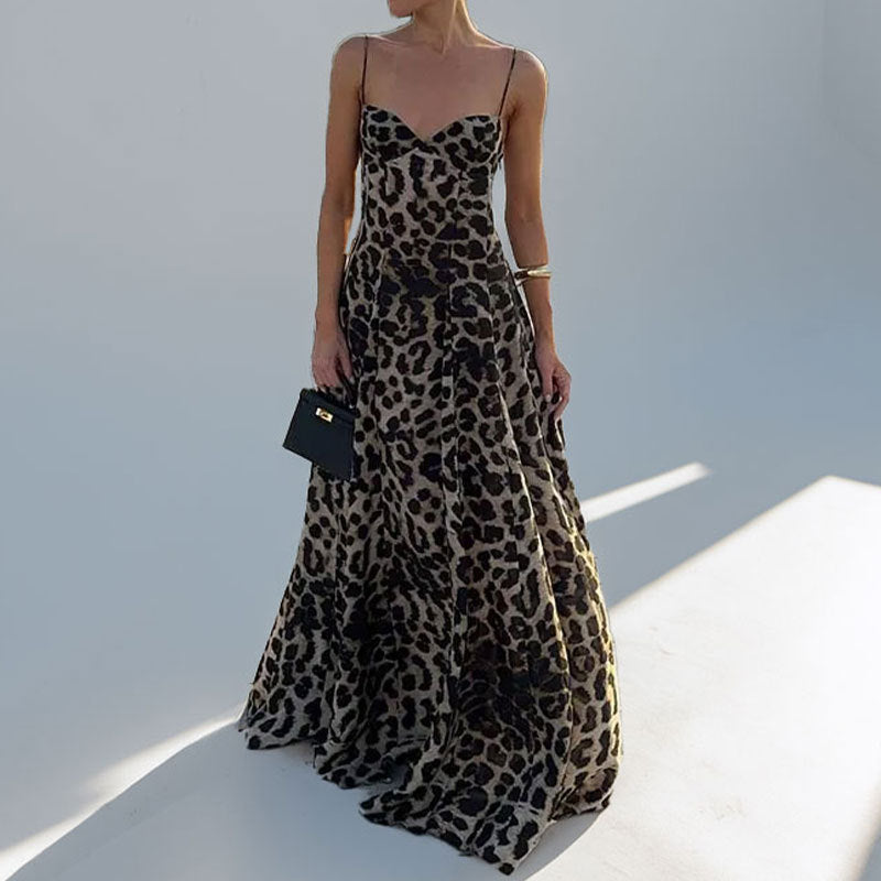 Ladies Leopard Long Formal Floor Length Evening Gown - ModishWorld