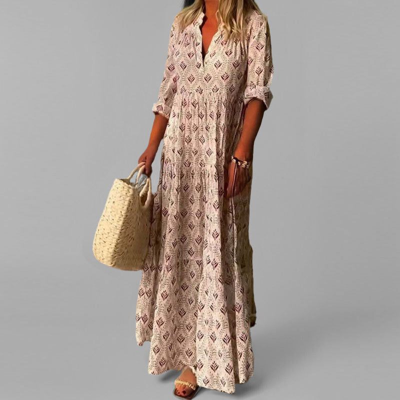 Trendy Floral V-Neck Long Maxi Dress - ModishWorld