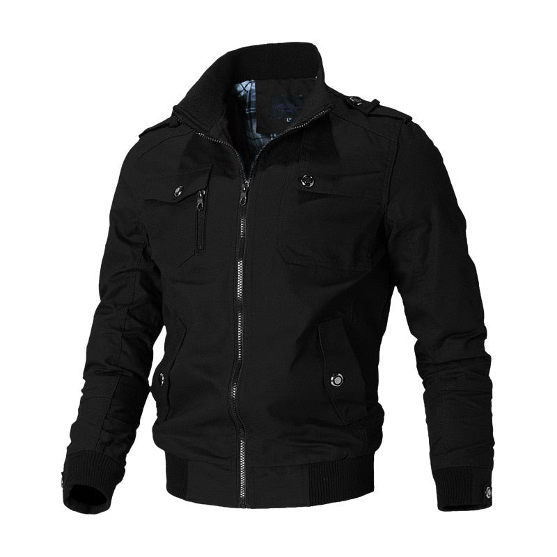 Men's Military Jacket with Collar and Shoulder Pads - ModishWorld