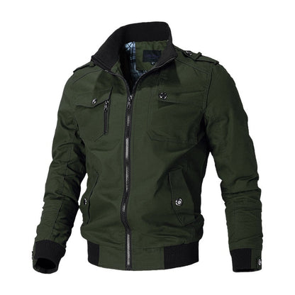 Men's Military Jacket with Collar and Shoulder Pads