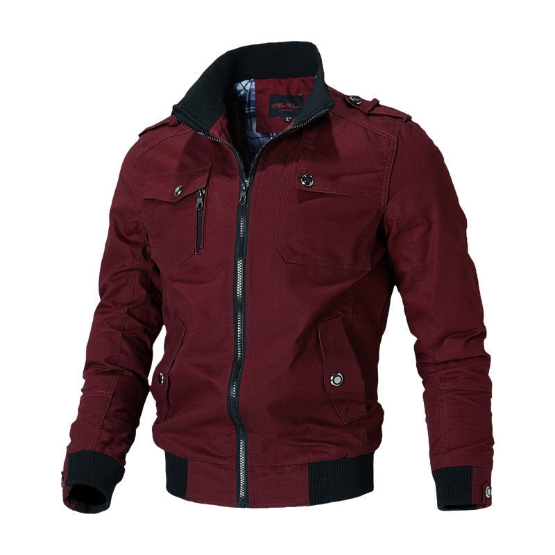 Men's Military Jacket with Collar and Shoulder Pads