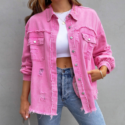 Casual Women's Distressed Denim Jacket - ModishWorld
