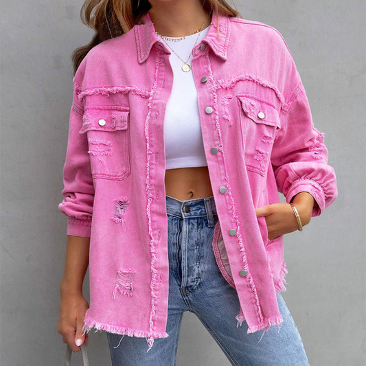Casual Women's Distressed Denim Jacket - ModishWorld