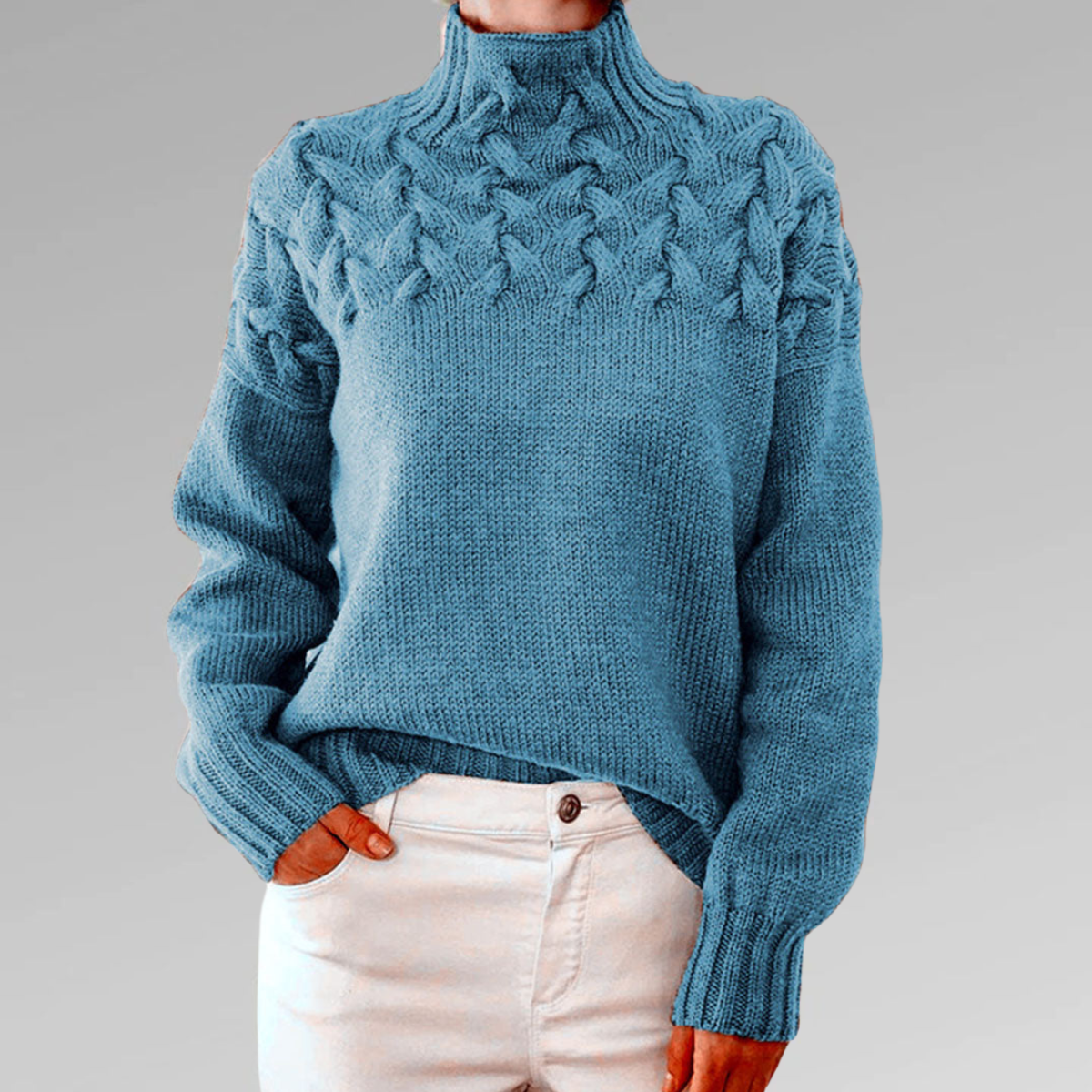 Women's Sweater - Crew Neck with Cable Knit Pattern - ModishWorld