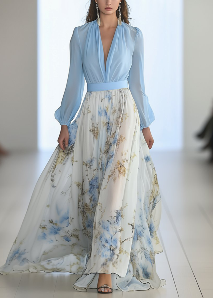 Beautiful Navy Floral Long Dress for Ladies