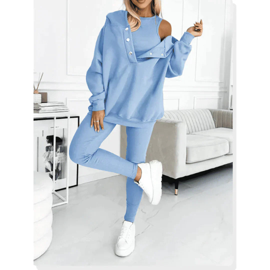 Ladies 3 Piece tracksuit Set Hoodie Top Leggings