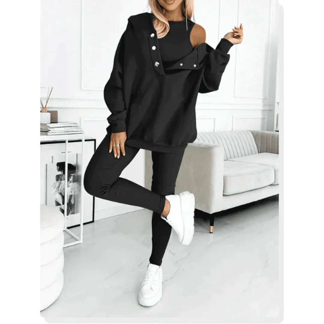 Ladies 3 Piece tracksuit Set Hoodie Top Leggings