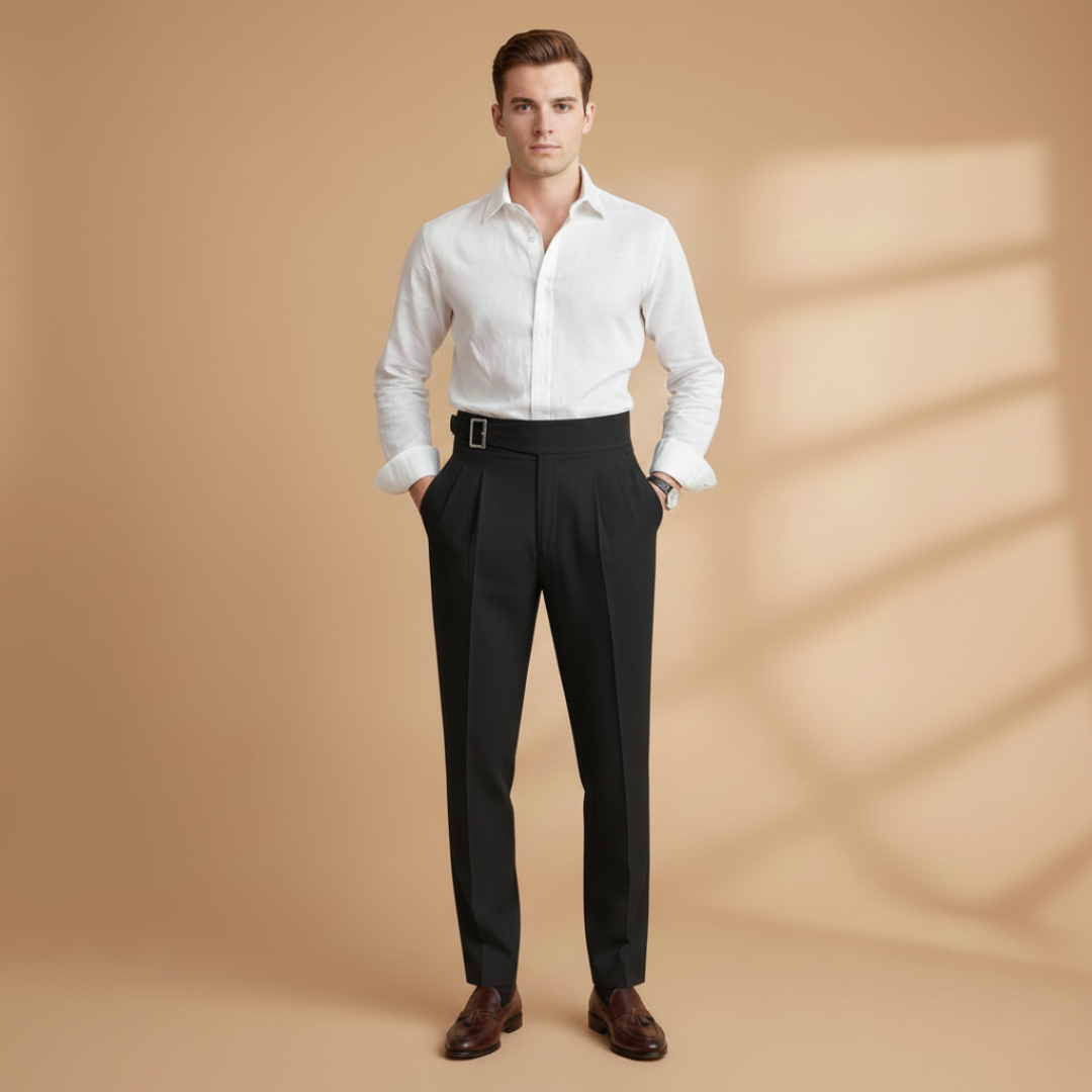 Comfortable High Waist Mens Pants with Adjustable Belt