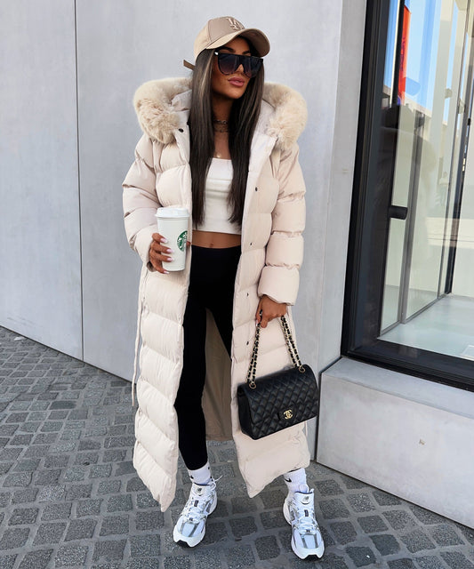 Warm Beige Winter Parka Coat for Women - ModishWorld