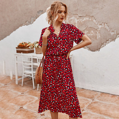 Stylish V Neck Printed Dress for Ladies