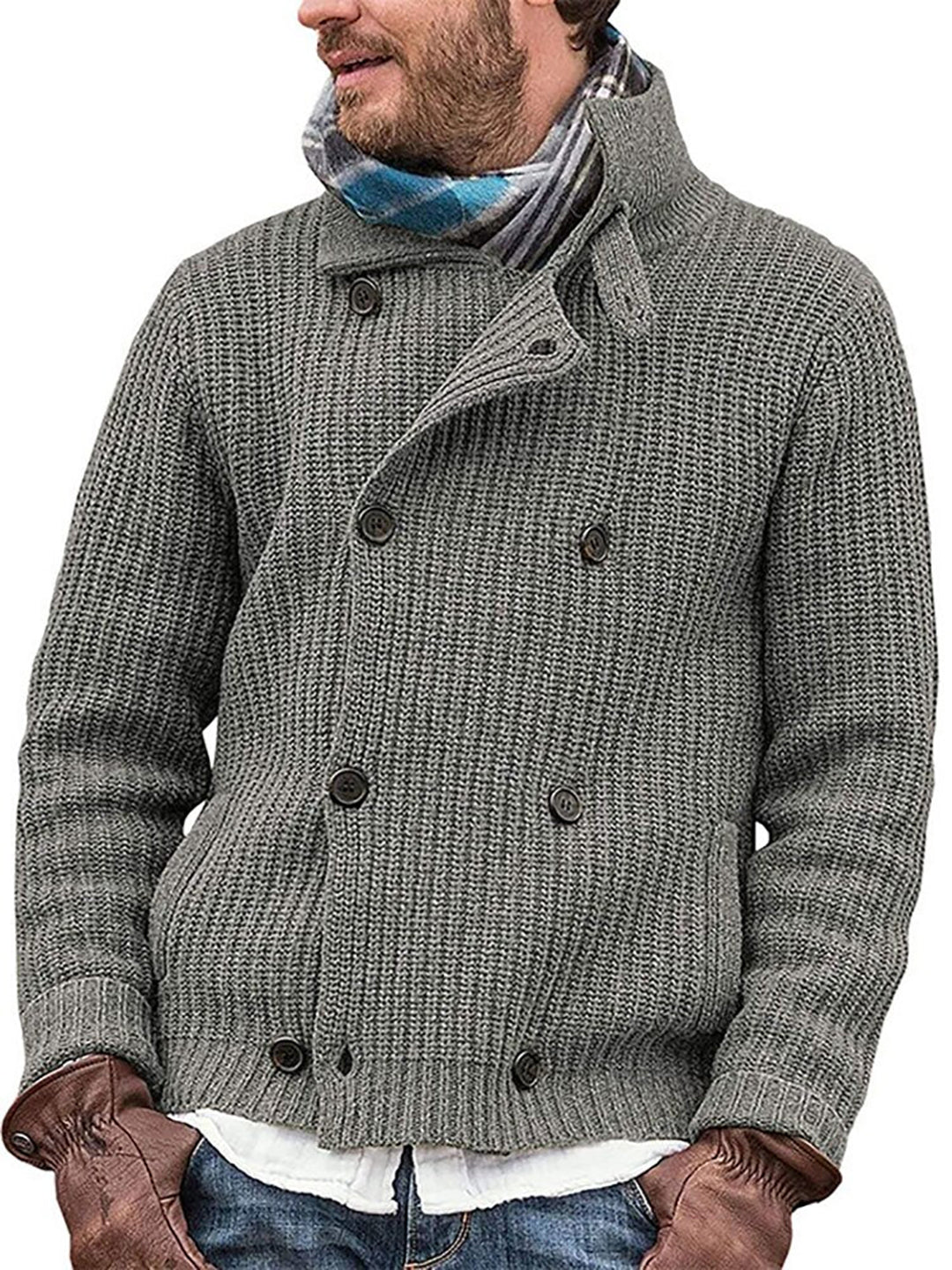 Classic Crew Neck Knit Cardigan - Warm Cozy Sweater