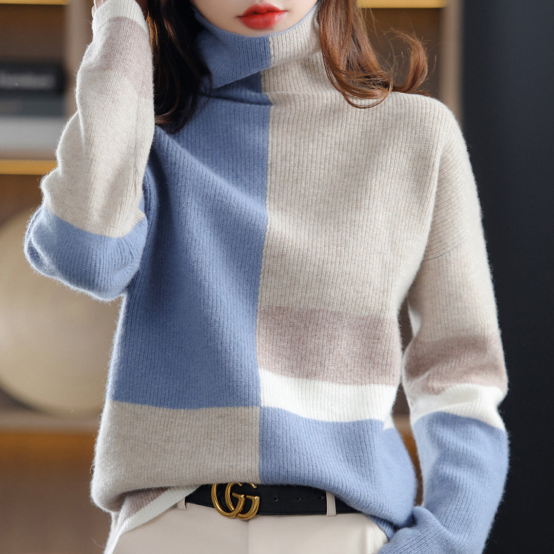 Ladies' Crew Neck Sweater - Multicolour Block Design - ModishWorld