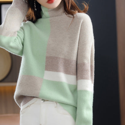 Ladies' Crew Neck Sweater - Multicolour Block Design