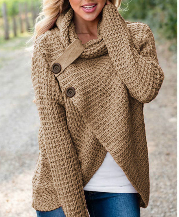 Soft Chunky Knit Cowl Neck Sweater - Asymmetrical Top