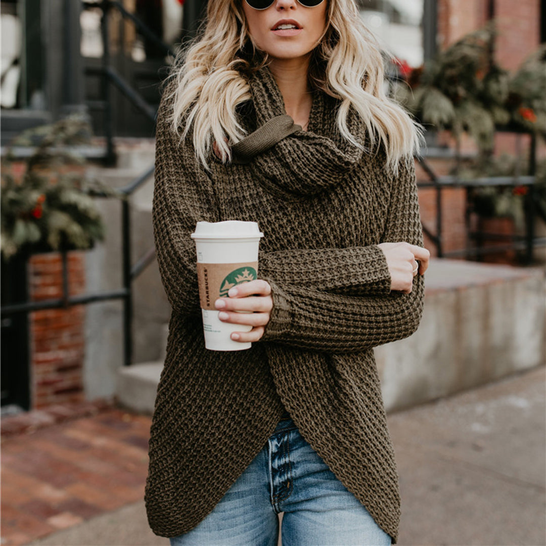 Soft Chunky Knit Cowl Neck Sweater - Asymmetrical Top - ModishWorld