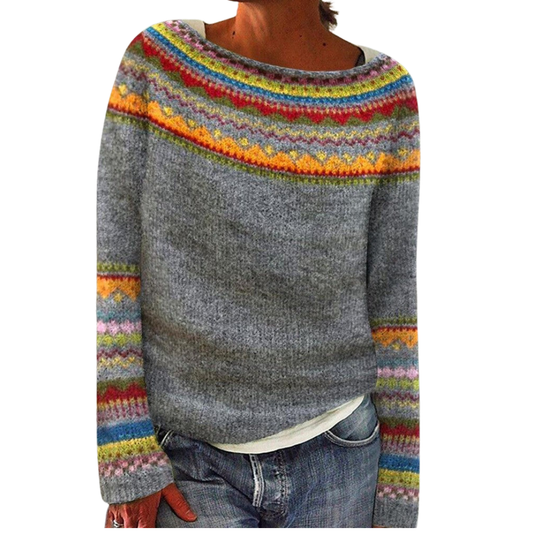 Vibrant Patterned Wool Crew Sweater - ModishWorld