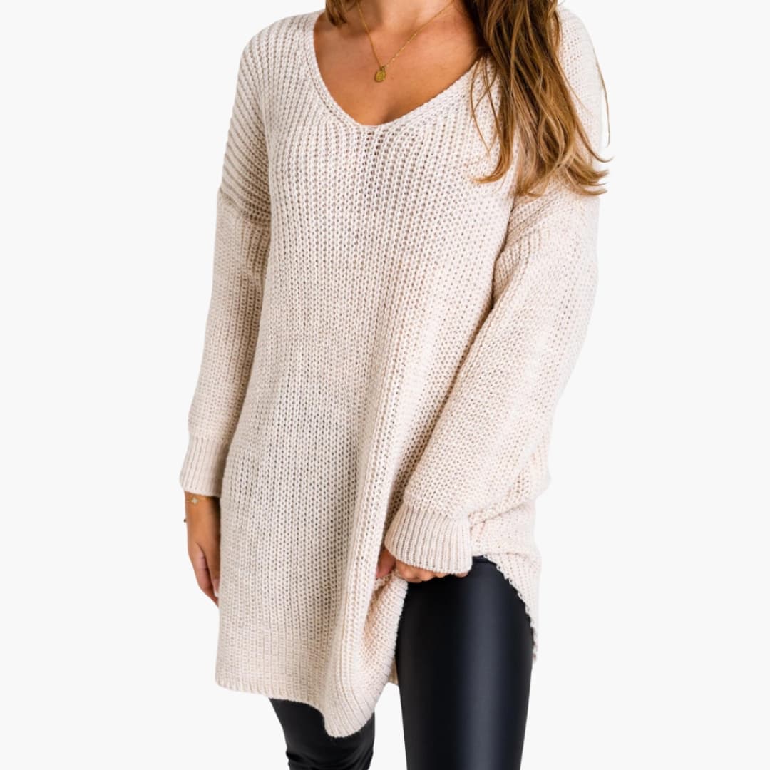 Loose Fit V Neck Sweater Dress for Ladies - ModishWorld