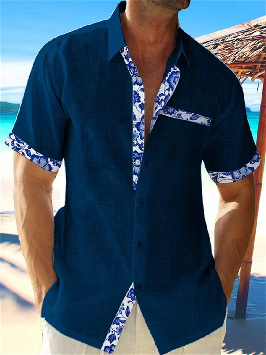 Classic Cotton Shirt with Patterned Details for Men