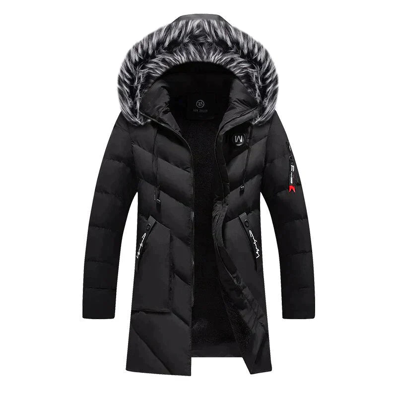 Warm Men's Parka Coat - Faux Fur Hooded Jacket