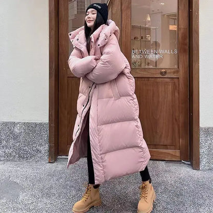 Warm Women's Down Maxi Parka Coat with Removable Hood