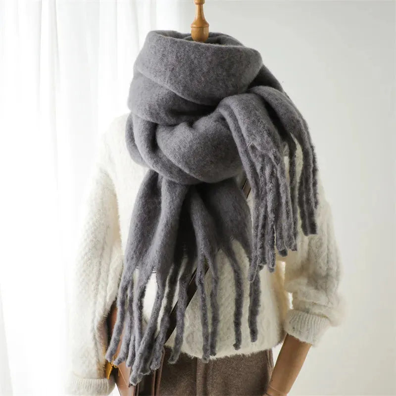 Plush Fringe Trimmed Wool Scarf