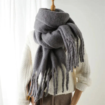 Plush Fringe Trimmed Wool Scarf