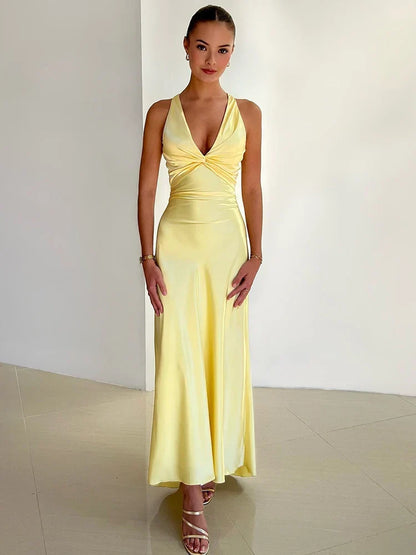 Luxurious Satin Halter Neck Formal Gown for Women - ModishWorld