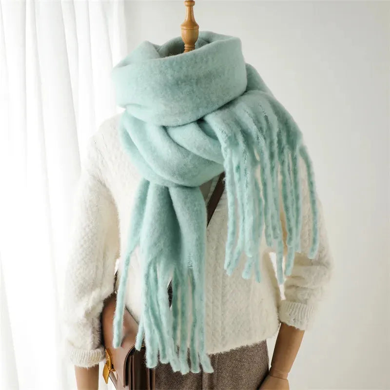 Plush Fringe Trimmed Wool Scarf