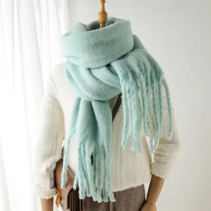 Plush Fringe Trimmed Wool Scarf
