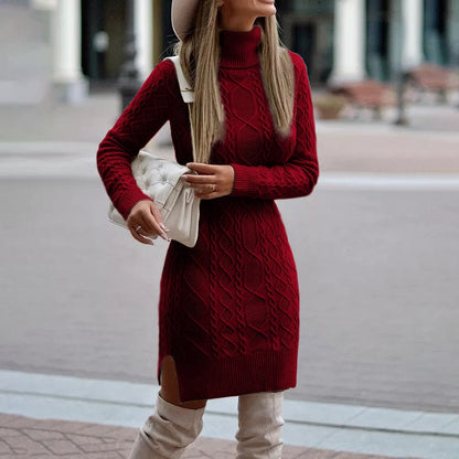 Women's Cozy Turtleneck Fitted Mini Dress