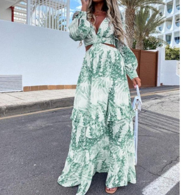 Loose V-Neck Long Summer Dress for Ladies