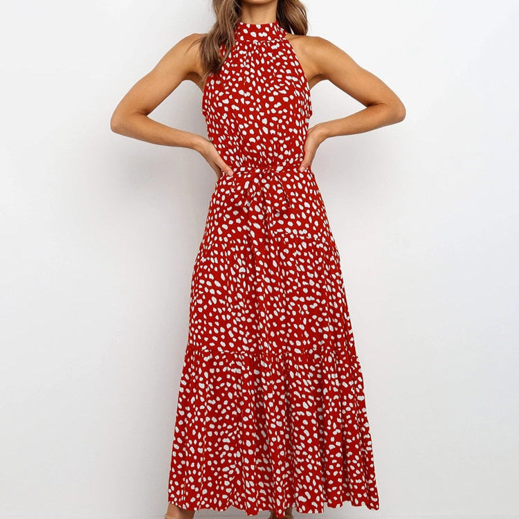 Fashionable Spotted Summer Halter Dress