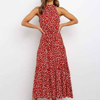 Fashionable Spotted Summer Halter Dress