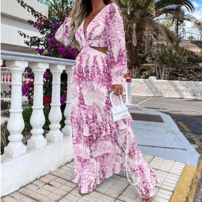 Loose V-Neck Long Summer Dress for Ladies