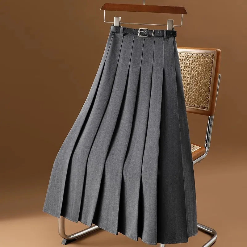 Classic A-Line Midi Skirt - Elegant Waist Belt - ModishWorld